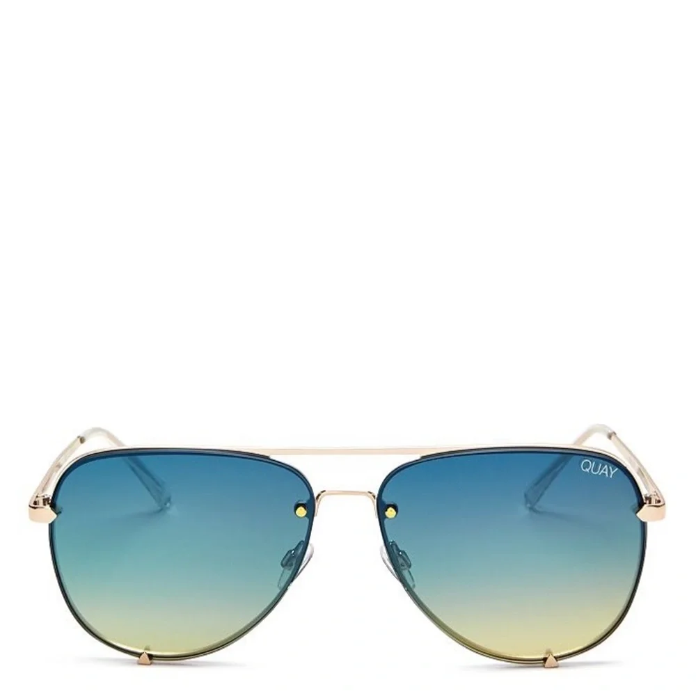 Quay Australia X Desi Perkins High Key Mini Blue Frameless Aviator Sunglasses - Picture 3 of 7